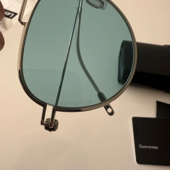 Montblanc Silver Aviator Sunglasses Blue/Green Lenses 54mm